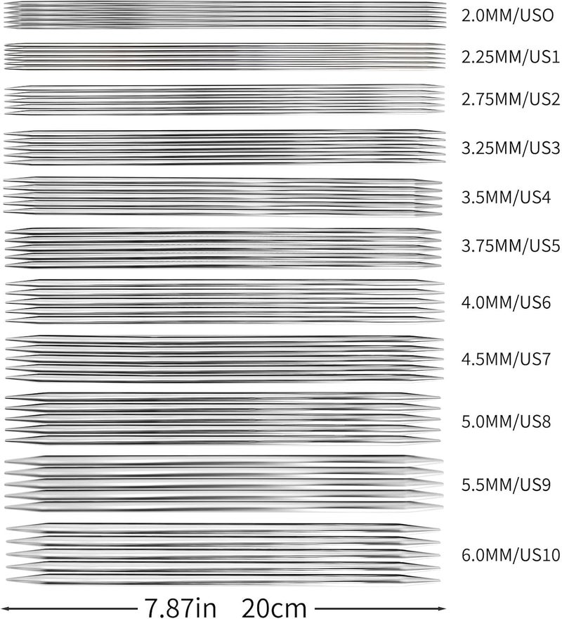 Soosui Double-Pointed Knitting Needles 8 inches/20 cm, Double-Pointed Knitting Needle Set, Ideal for Socks, Hats, and Mittens, 55-Piece Set/Multiple Sizes, Suitable for Beginners and Experienced Knitters - Image 2